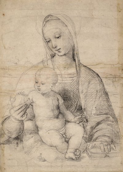 Madonna av granatäpplet, c.1504 (svartgrå krita) av Raphael