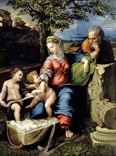 The Holy Family of the Oak Tree, c.1518 (olja på panel) av Raphael