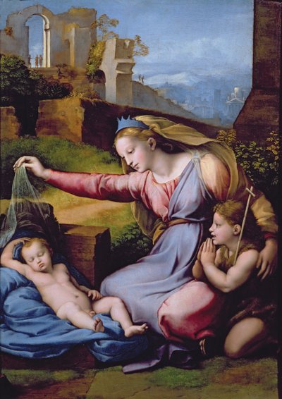 The Madonna of the Blue Diadem eller The Madonna of the Veil (olja på panel) av Raphael
