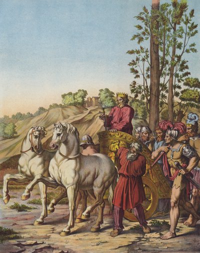 Herodes den store blir kung av Judéen som en vasall av romarna (färg litho) av after Raphael