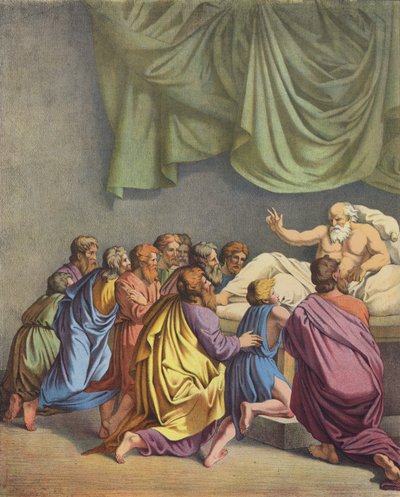 Jakob välsignar sina barn (färg litho) av after Raphael