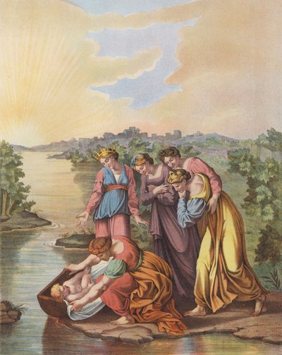 Moses räddas från Nilens vatten (färg litho) av after Raphael
