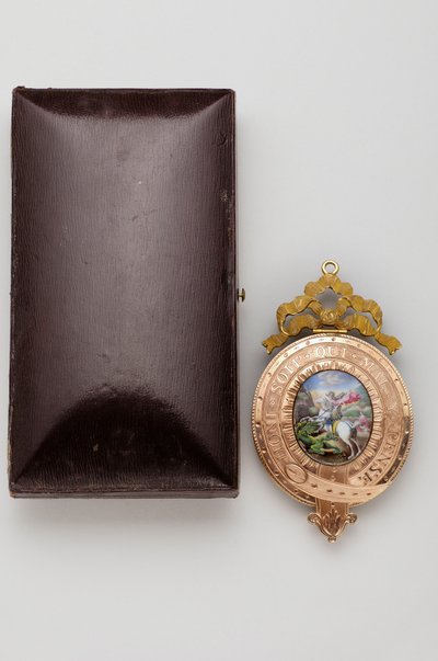 Strømpebåndsordenen - Den Lille Georg - Bagsiden af vedhænget, med en miniature på emalje af Saint George, der kæmper mod dragen (1800-1850) av after Raphael