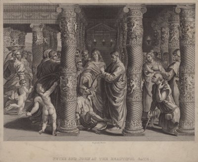Peter och Johannes vid den vackra porten (gravyr) av after Raphael