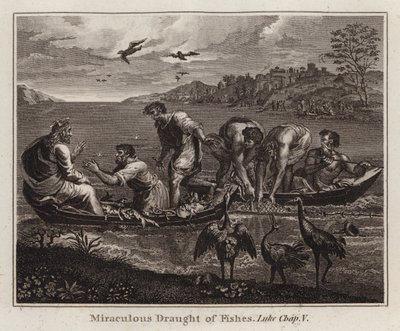 Raphael tecknad: Miraculous Draft of Fishes, Luke, Kap V (gravyr) av after Raphael