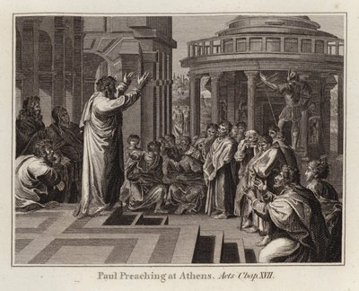 Raphael tecknad: Paul Preaching at Aten, Apostlagärningarna, Kap XVII (gravyr) av after Raphael