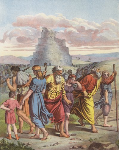 Babels torn (färg litho) av after Raphael