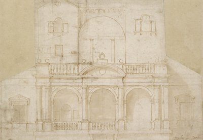Arkitektonisk design (Villa Madama) (penna och brunt bläck med brun tvätt på benvitt papper) av Raphael