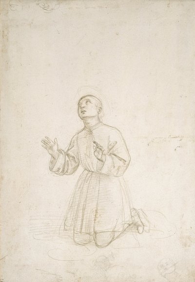 Knästående figur av en ungdom, ca 1503 (silverpoint på ett vitt preparat) av Raphael