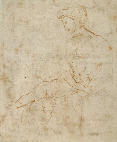 Madonna och barn, ca 1505 (penna & brunt bläck på papper) av Raphael