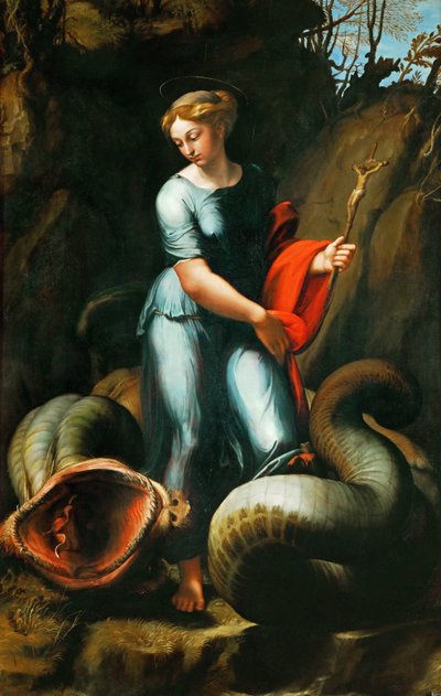 Margareta av Antiochia av Pisidia (eller Saint Marine, Marina) (död omkring 305) - Saint Margaret - Rafael (Raffaello Sanzio da Urbino) (1483-1520). Olja på trä, ca 1518. Storlek: 191,3x123 cm. Konsthistoriska museet, Wien av Raphael