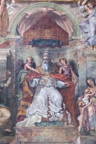 Påven Urban I mellan Iustitia och Caritas av Raphael (1483-1520)