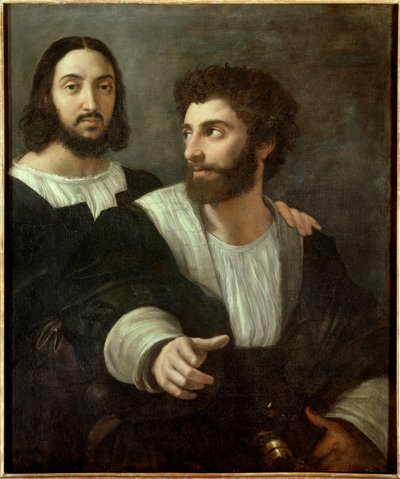 Porträtt av konstnären med en vän. Raffaello Sanzio dit Raphael (1483-1520) av Raphael