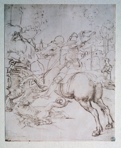 St George och draken - teckning, c.1505 av Raphael