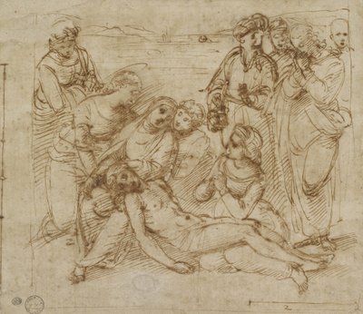 The Lamentation (penna och brunt bläck på vitt papper) av Raphael