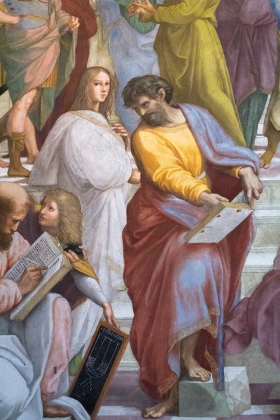 Atens skola, detalj av Parmenides, Scala della Segnatura av Raphael (1483-1520)