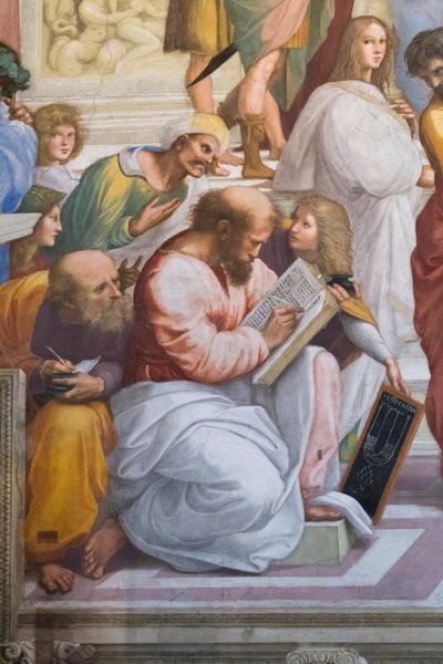 Die Schule von Athen, Detail von Pythagoras und seinen Schülern, Stanza della Segnatura von Raphael (1483-1520)