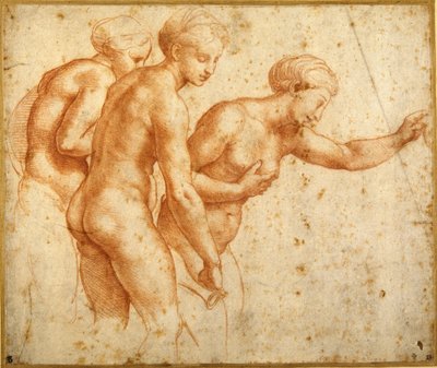 The Three Graces (röd krita på vitt papper) av Raphael