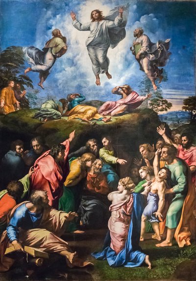 Transfigurationen (olja på panelen) av Raphael (1483-1520)