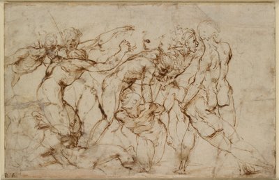 Stridsscen med fångar som drevs, tidigt 1500-tal av Raphael
