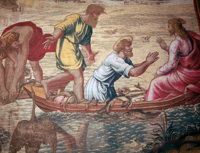 Tecknad film av det mirakulösa draget av fiskar, 1400-talet av Raphael