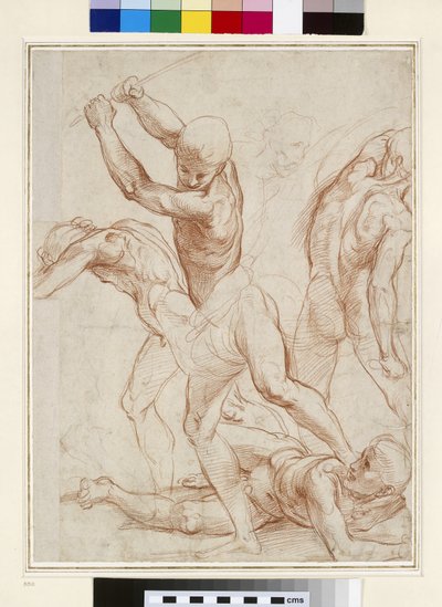 Strid av nakna män (röd krita på papper) av Raffaello Sanzio Raphael
