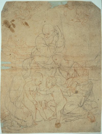 Helig familj med Saint Elizabeth och spädbarnet Johannes döparen av Raphael