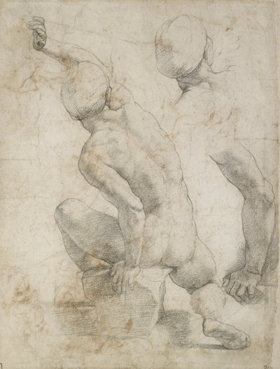 Naken man sittande på en sten, tidigt 1500-tal av Raphael