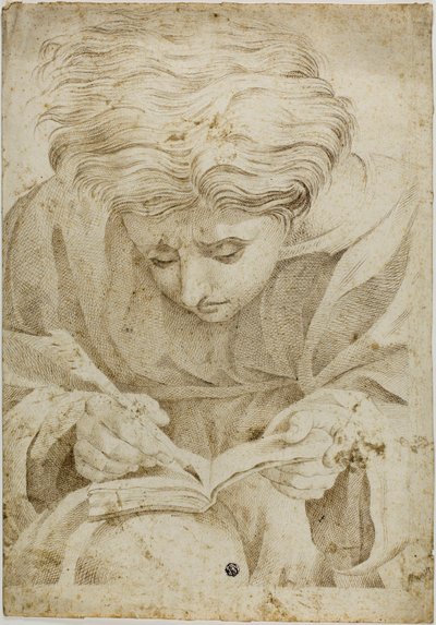 Sittande ungdom som skriver i bok av Raphael