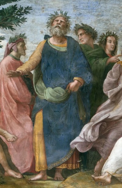 Parnass. Detalj fresk i Stanza della Segnatura, ca 1510-1511. av Raphael
