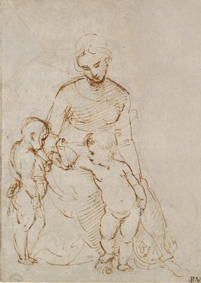 Jungfrun och barnet med Johannes, tidigt 1500-tal av Raphael
