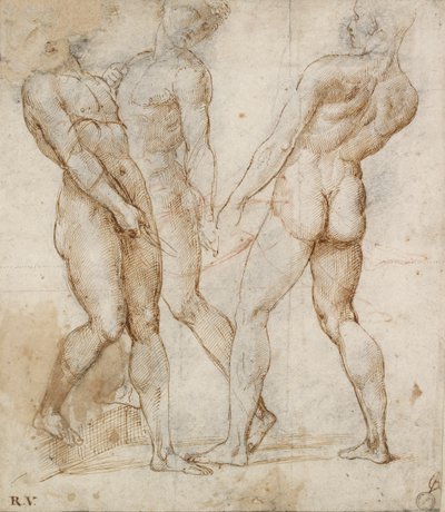 Tre nakna bärare Study for the Entombment, tidigt 1500-tal av Raphael