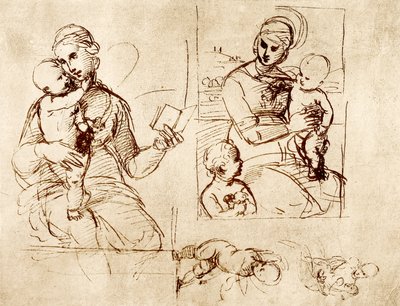 Två Madonna-studier av Raffaello Sanzio Raphael