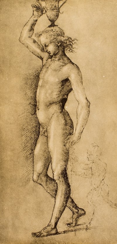 Bacchus känd som Idolino, teckning av Rafael. Cabinet of Drawings and Prints, Uffizi Gallery, Florens av Raffaello Sanzio Raphael