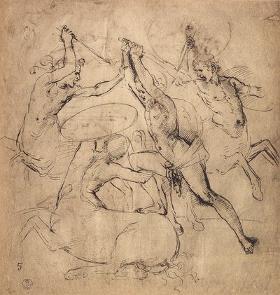 Herkules dödar kentauren; teckning av Raphael. Cabinet of Drawings and Prints, Uffizi Gallery, Florens av Raffaello Sanzio Raphael