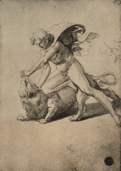 Simson kämpar mot lejonet; teckning av Raphael. Gallerie dellAccademia, Venedig av Raffaello Sanzio Raphael