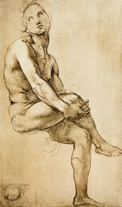 Studie av en mänsklig figur, teckning av Raphael, Cabinet of Drawings and Prints, Uffizi Gallery, Florens av Raffaello Sanzio Raphael