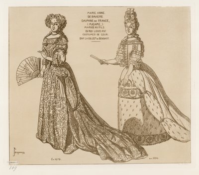 Kostymer från domstolen. Marie Anne de Baviere, Dauphine av Frankrike, gift med Ludvig XIV:s son. Efter konstverk i Bonnarts samling. av Raphael Jacquemin