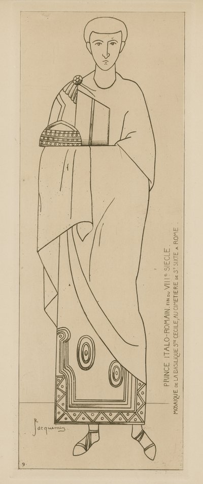 Prins Italo-Roman. Slutet av 800-talet. Mosaik i basilikan St. Cecilia, på kyrkogården i St. Sixtus i Rom. av Raphael Jacquemin
