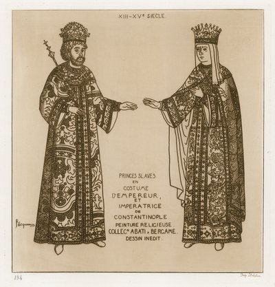 Slaviska prinsar i kostym som kejsaren och kejsarinnan av Konstantinopel (gravyr) av Raphael Jacquemin