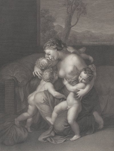 Välgörenhet med tre små barn, 1795. av Raphael Morghen