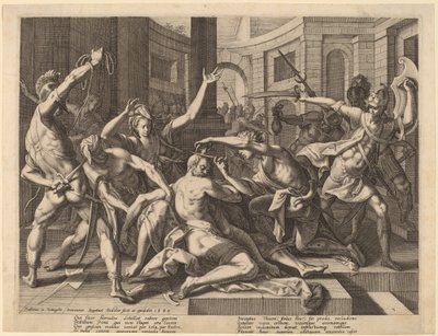 Delilah klipper Simsons hår av Raphael Sadeler I after Joos van Winghe