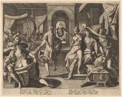 Sardanapalus bland konkubinerna av Raphael Sadeler I after Joos van Winghe