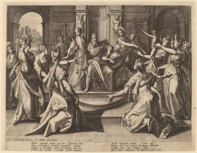 Salomo ledde till avgudadyrkan av sina hustrur av Raphael Sadeler I after Joos van Winghe