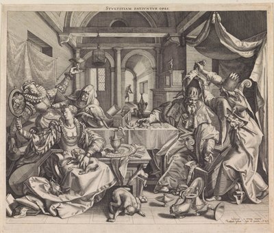 Allegori om rikedom, lust och dumhet Stvltitiam Pativnvr opes (titel på objekt) av Raphaël Sadeler (I)
