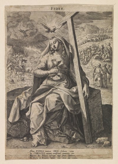 Tro Fides (titel på objekt) Sex kristna dygder (serietitel) av Raphaël Sadeler (I)