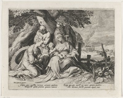 Helig familj med Saint Catherine och Saint Sebastian Mystiska äktenskap av Saint Catherine av Raphaël Sadeler (I)