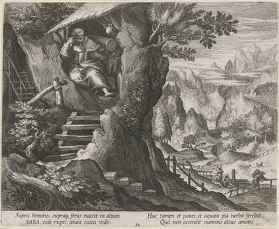 Saint Sabas som en eremit Eremiter (serietitel) Oraculum Anachoreticum (serietitel) av Raphaël Sadeler (I)