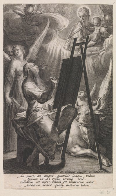 Evangelisten Lukas målar Maria med Kristusbarnet av Raphaël Sadeler (I)
