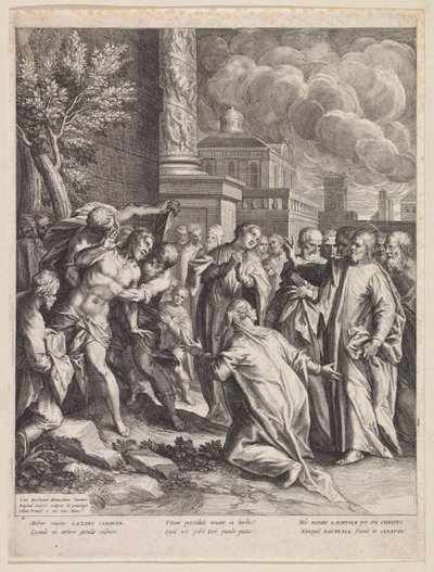 Uppfostran av Lazarus av Raphaël Sadeler (I)